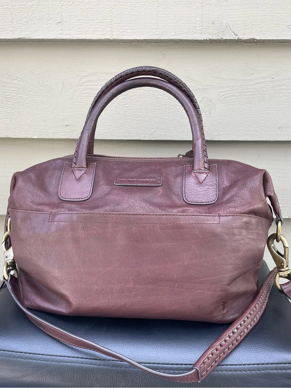 Frye Burgundy/ Brown Leather Satchel / crossbody bag with Braided Shoulder Strap